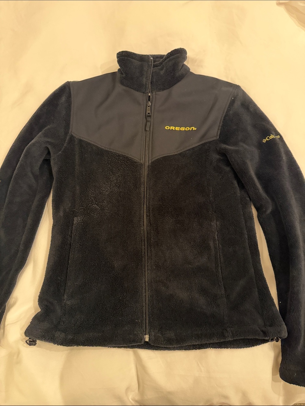 Columbia Black Teddy Fleece Jacket with Yellow Oregon Logo